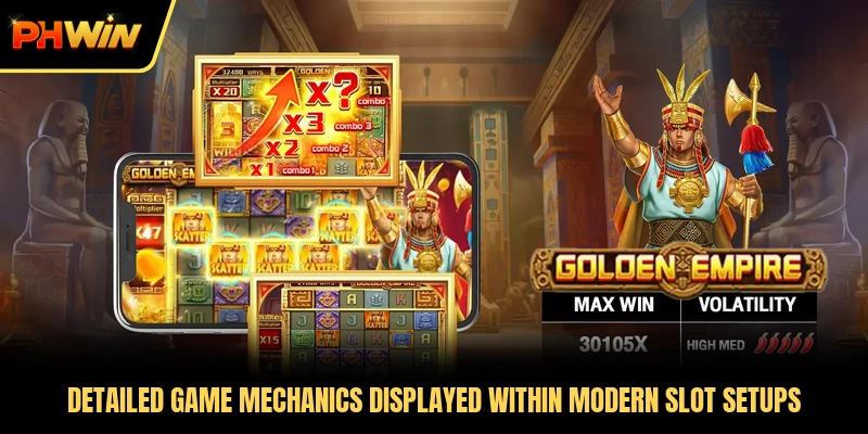 Detailed game mechanics displayed within modern slot setups